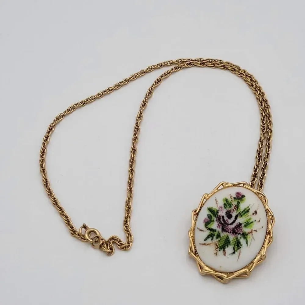 Cameo Style Floral Brooch & Pendant Style Necklace - Picture 7 of 11